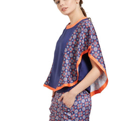 SOIE Woman - Navy Blue Poncho Paneled Top & Shorts Set - -for Women