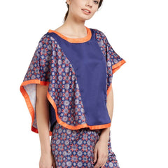 SOIE Woman - Navy Blue Poncho Paneled Top & Shorts Set - -for Women