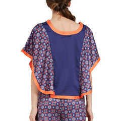 SOIE Woman - Navy Blue Poncho Paneled Top & Shorts Set - -for Women