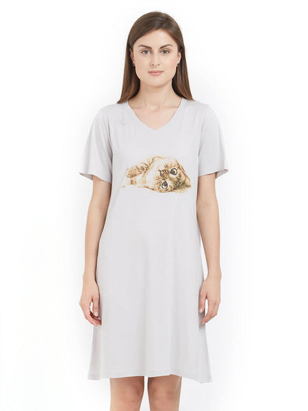 SOIE Woman - V Neck Printed Sleepshirt - -for Women