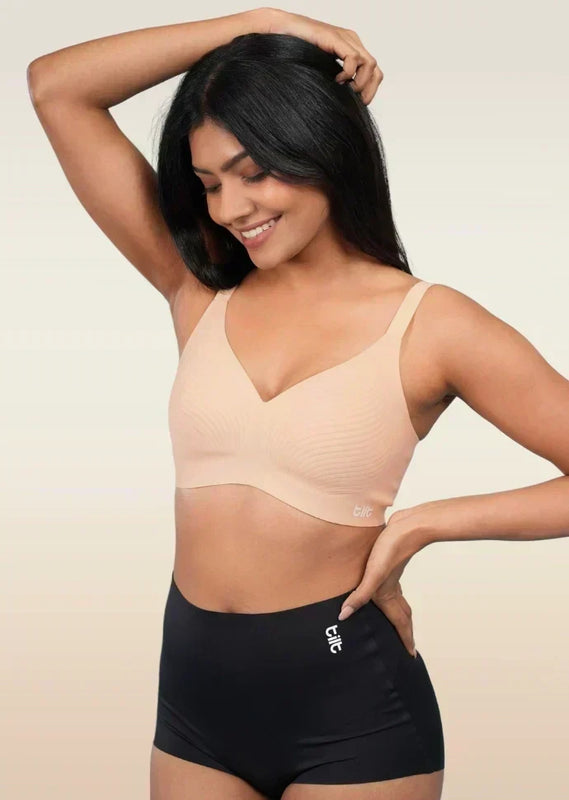 Set - Nude Wave Bra and Black Shaper Underwear