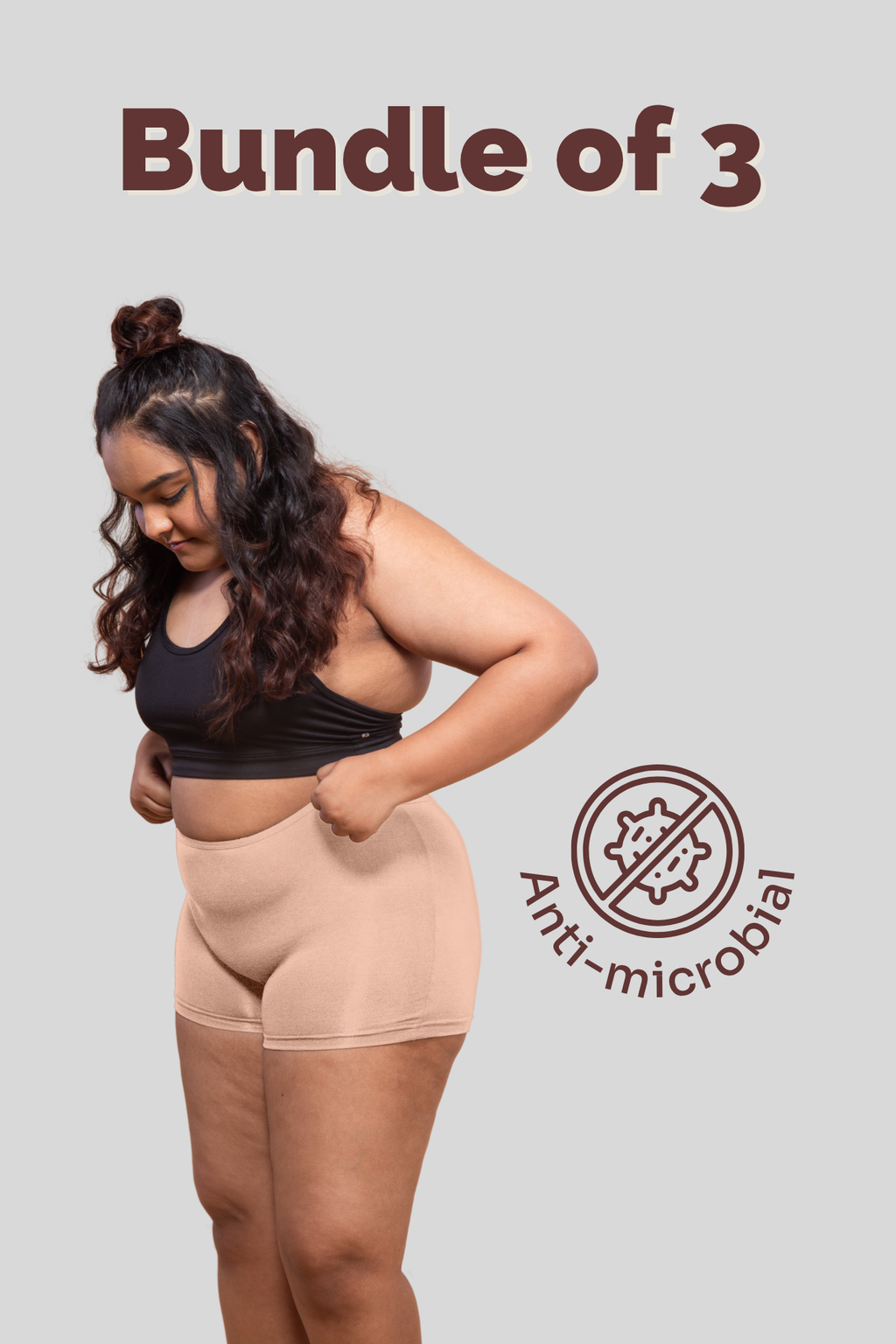Beige Bundle of 3 Modal Fabric Anti-Microbial Boyshorts for Women | Tilt Intimates