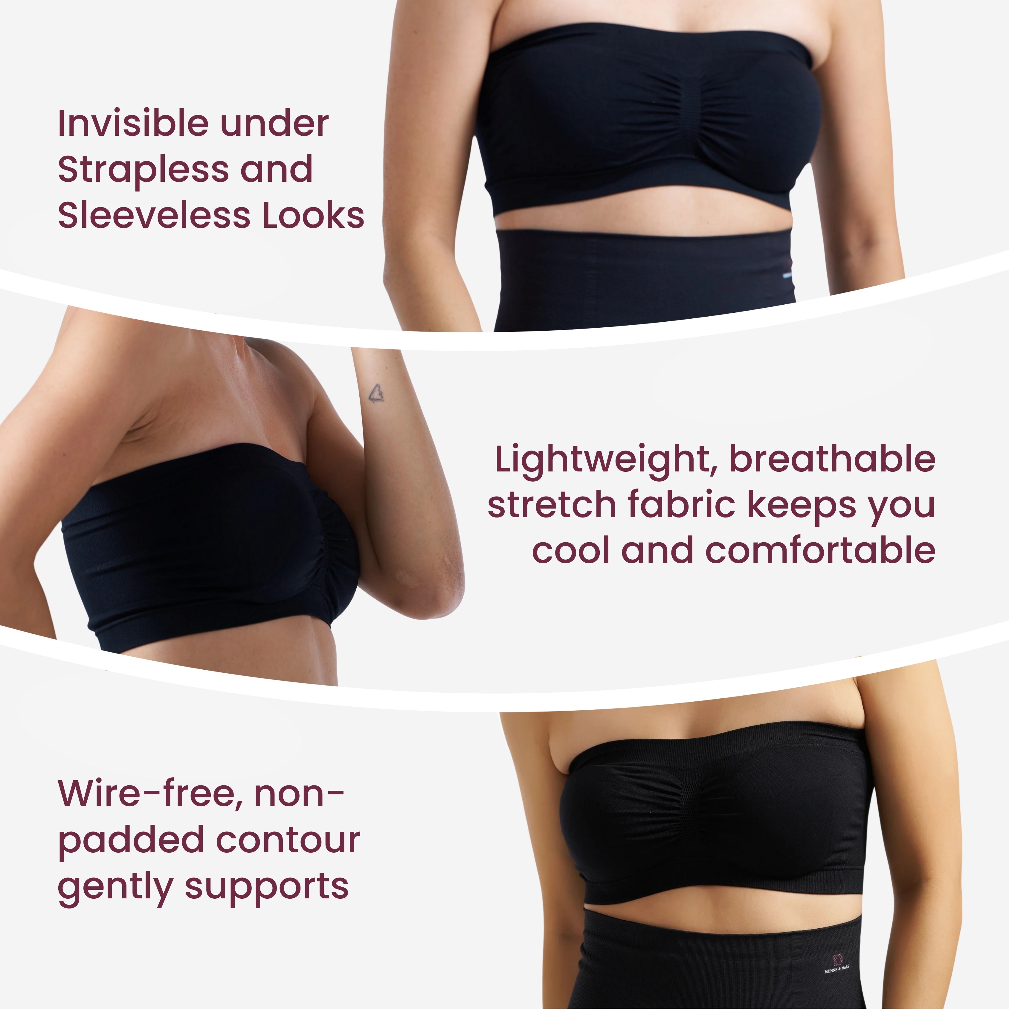 Munns & Mars Bundle of Seamless Non-Padded Tube Bra-Black And Tummy & Thigh Short-Beige