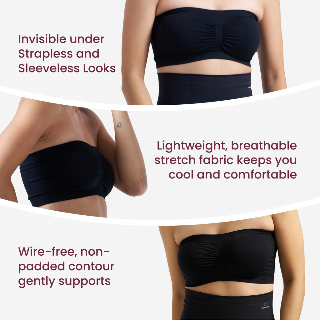 Munns & Mars Bundle of Seamless Non-Padded Tube Bra-Black And Tummy & Thigh Short-Beige