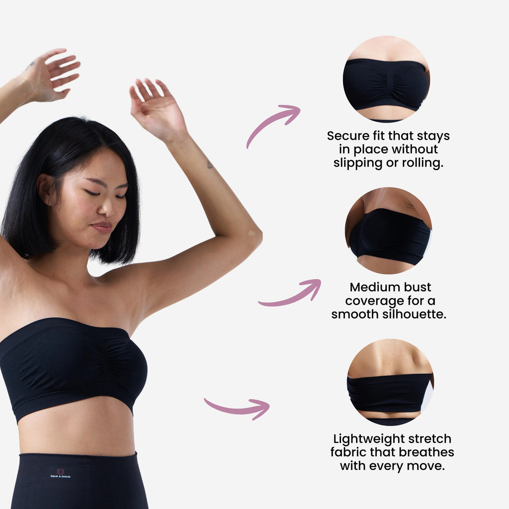 Munns & Mars Bundle of Seamless Non-Padded Tube Bra-Black And Tummy & Thigh Short-Beige