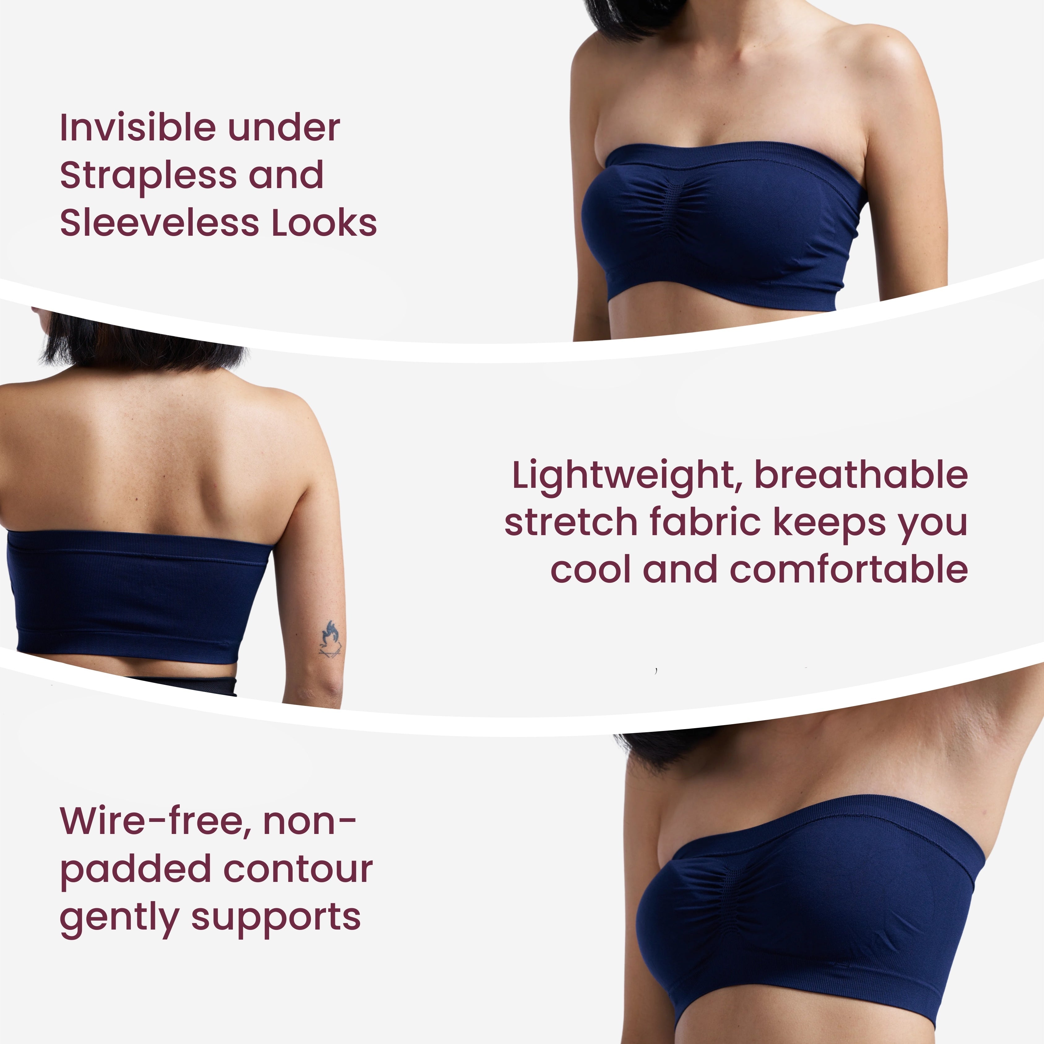 Munns & Mars Bundle of Seamless Non-Padded Tube Bra- Beige & Navy Blue