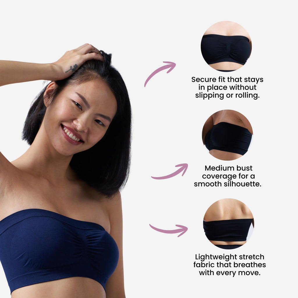 Munns & Mars Bundle of Seamless Non-Padded Tube Bra- Beige & Navy Blue