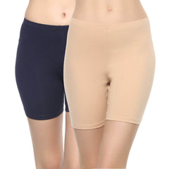 SOIE Woman - Solid Cotton Spandex Cycling Shorts (PACK of 2) - -for Women