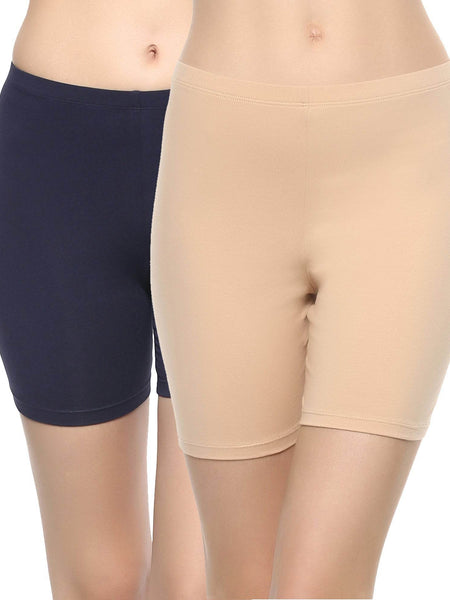 SOIE Woman - Solid Cotton Spandex Cycling Shorts (PACK of 2) - -for Women