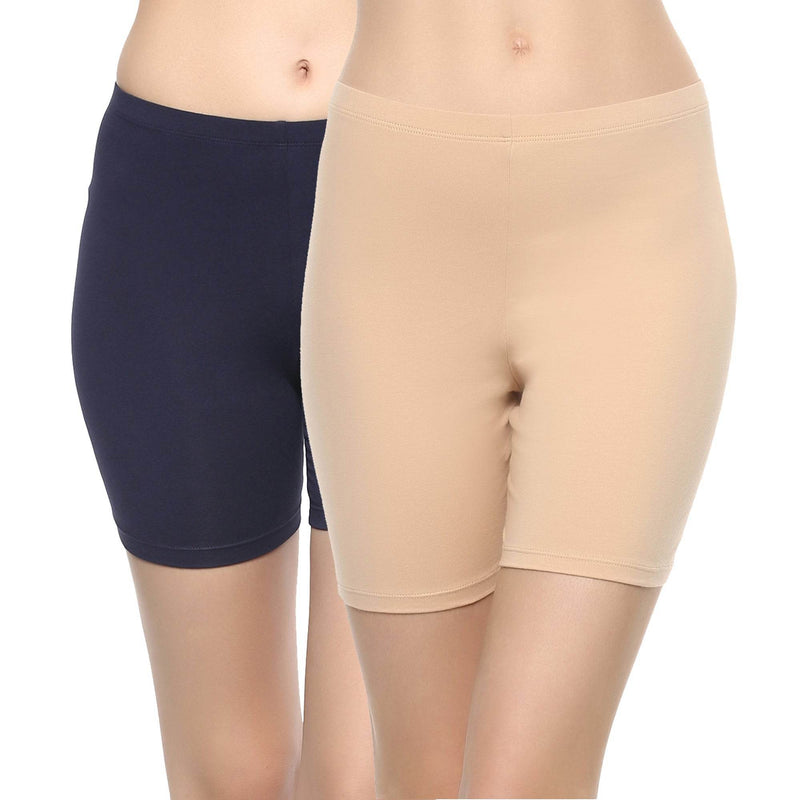 SOIE Woman - Solid Cotton Spandex Cycling Shorts (PACK of 2) - -for Women