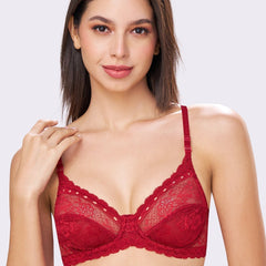 Sophia | Double Layered Wired Medium Coverage Breathable Lace Bra Convertible Straps