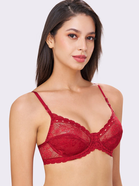 Sophia | Double Layered Wired Medium Coverage Breathable Lace Bra Convertible Straps