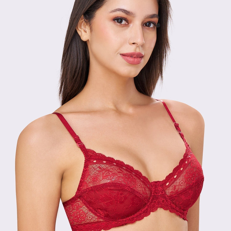 Sophia | Double Layered Wired Medium Coverage Breathable Lace Bra Convertible Straps