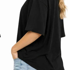 Bamboo Fabric Women Oversize Printed T-Shirt – Ultra Soft | Breathable | Sustainable Style | Black