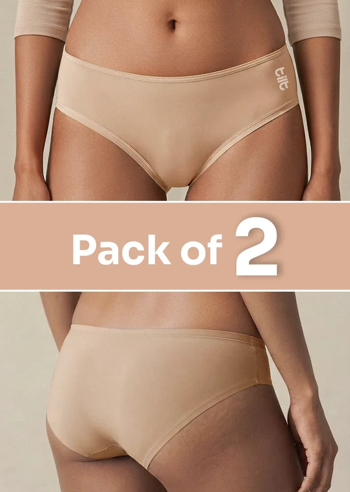 2 Pack - Beige Low-waist Bamboo Absorbent Underwear