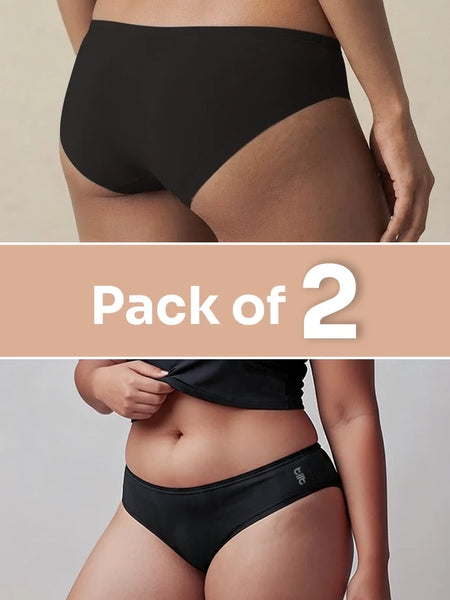 2 Pack - Black Low-waist Bamboo Absorbent Underwear