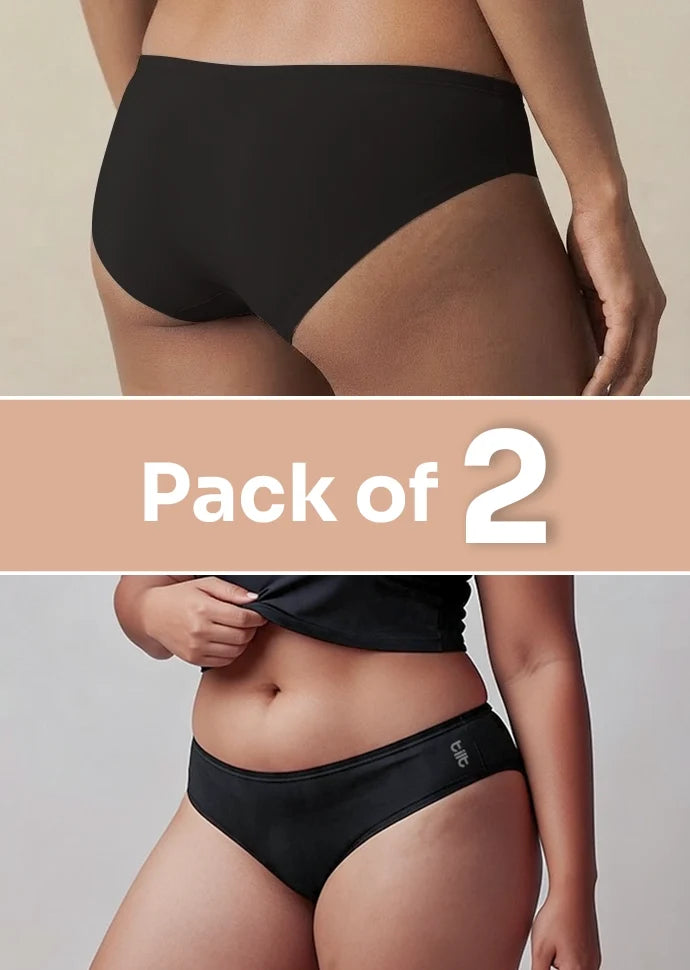 2 Pack - Black Low-waist Bamboo Absorbent Underwear