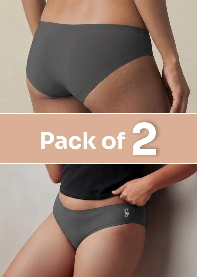 2 Pack - Grey Low-waist Bamboo Absorbent Underwear