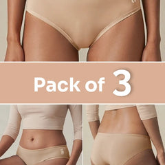 3 Pack - Beige Low-waist Bamboo Absorbent Underwear