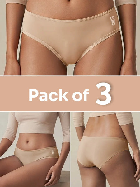 3 Pack - Beige Low-waist Bamboo Absorbent Underwear