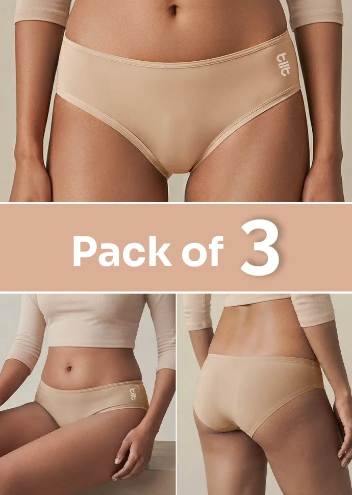 3 Pack - Beige Low-waist Bamboo Absorbent Underwear