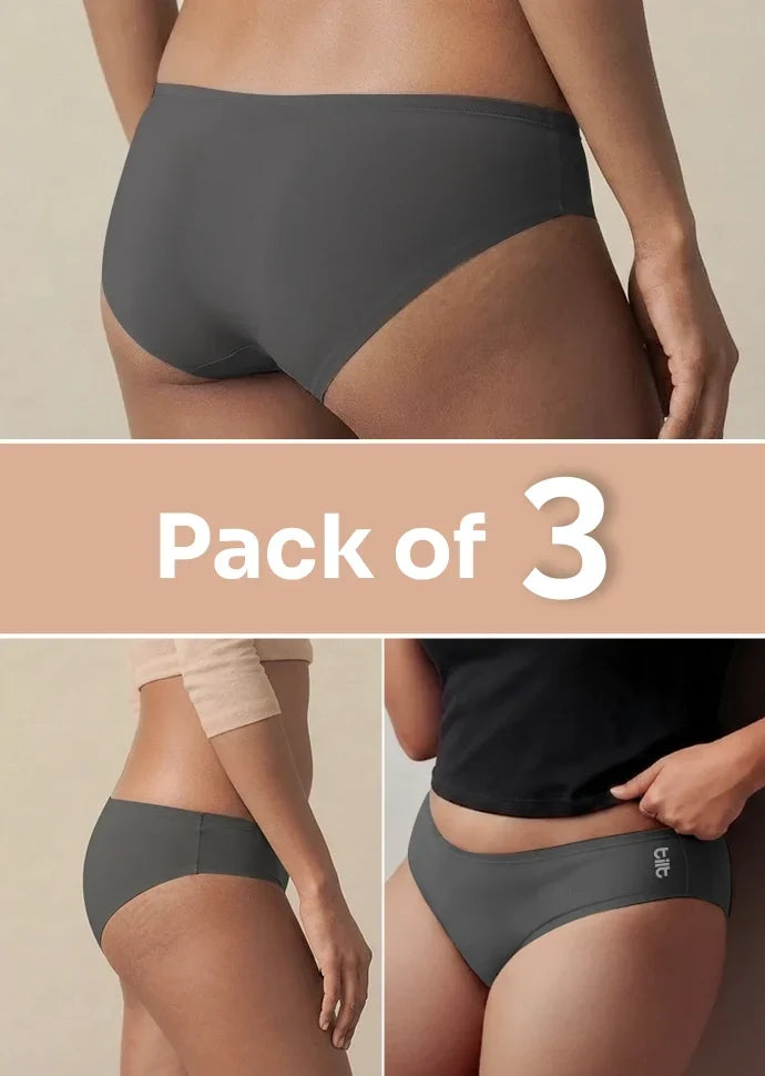 3 Pack - Grey Low-waist Bamboo Absorbent Underwear
