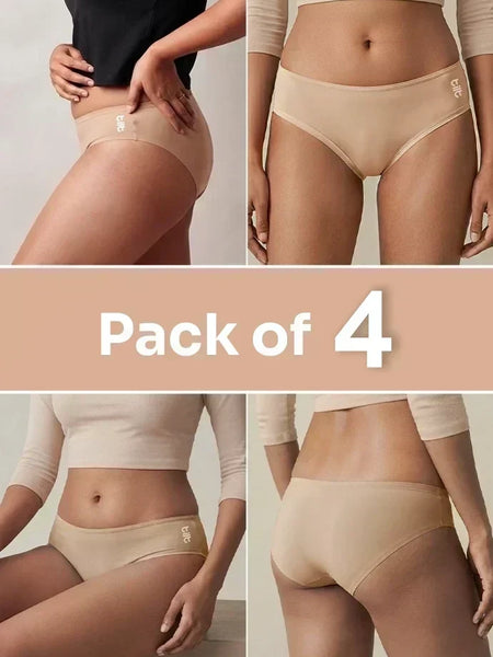 4 Pack - Beige Low-waist Bamboo Absorbent Underwear