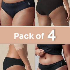 4 Pack - Black Low-waist Bamboo Absorbent Underwear