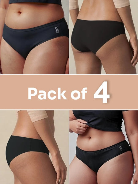 4 Pack - Black Low-waist Bamboo Absorbent Underwear