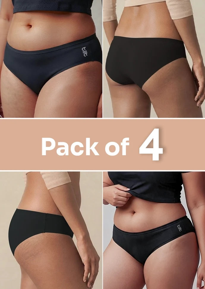 4 Pack - Black Low-waist Bamboo Absorbent Underwear