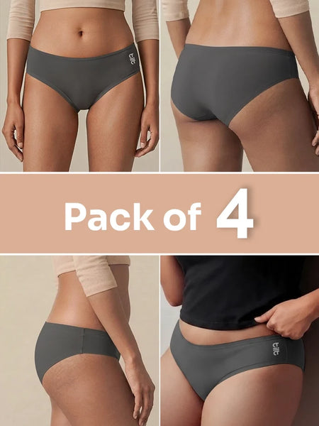 4 Pack - Grey Low-waist Bamboo Absorbent Underwear