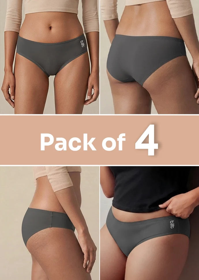 4 Pack - Grey Low-waist Bamboo Absorbent Underwear