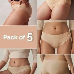5 Pack - Beige Low-waist Bamboo Absorbent Underwear