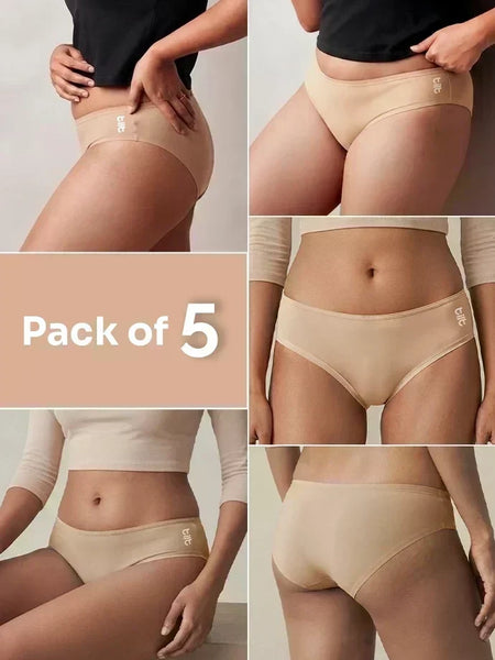 5 Pack - Beige Low-waist Bamboo Absorbent Underwear