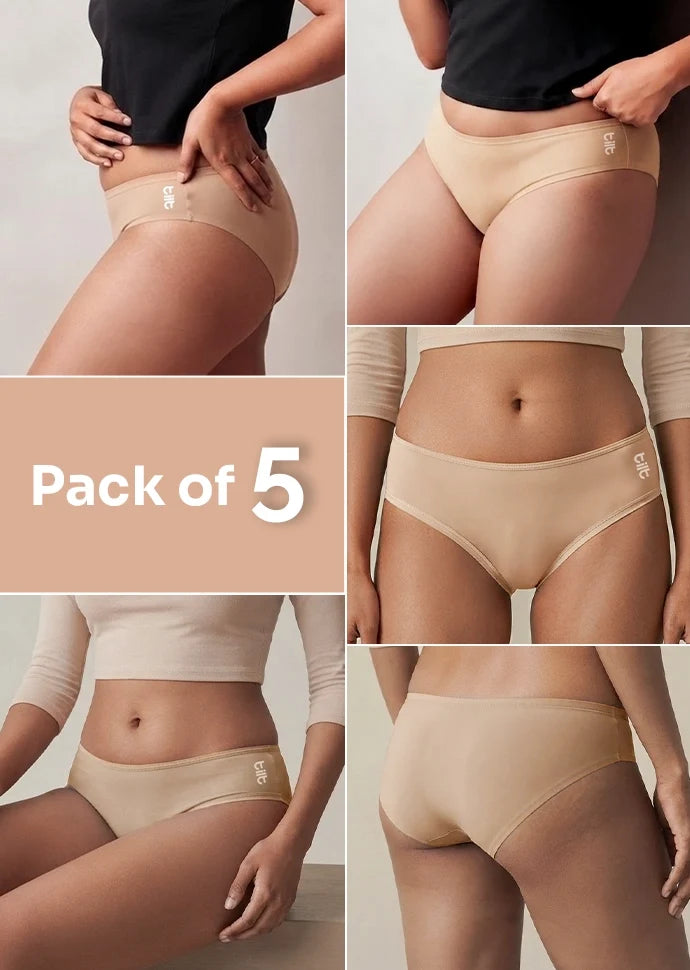 5 Pack - Beige Low-waist Bamboo Absorbent Underwear