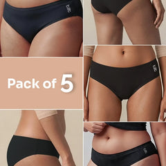 5 Pack - Black Low-waist Bamboo Absorbent Underwear