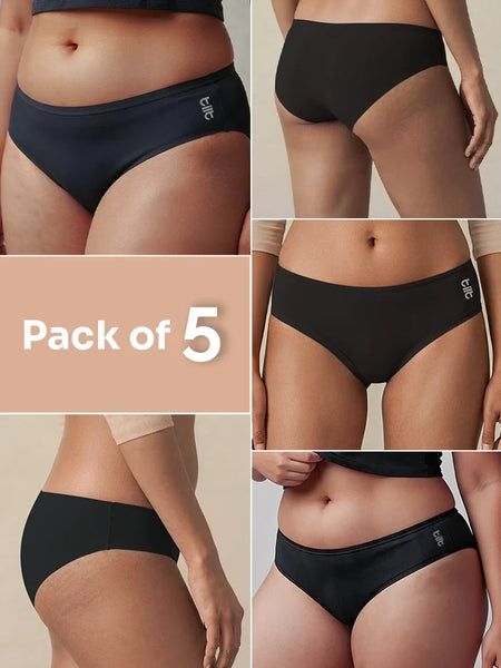 5 Pack - Black Low-waist Bamboo Absorbent Underwear