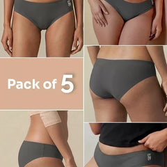 5 Pack - Grey Low-waist Bamboo Absorbent Underwear