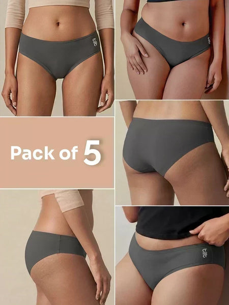 5 Pack - Grey Low-waist Bamboo Absorbent Underwear