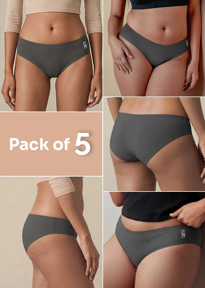 5 Pack - Grey Low-waist Bamboo Absorbent Underwear