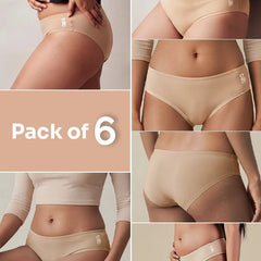 6 Pack - Beige Low-waist Bamboo Absorbent Underwear