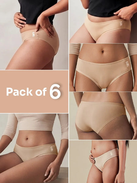 6 Pack - Beige Low-waist Bamboo Absorbent Underwear
