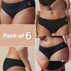 6 Pack - Black Low-waist Bamboo Absorbent Underwear