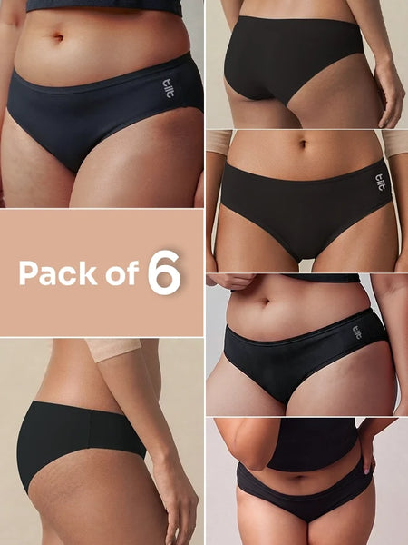 6 Pack - Black Low-waist Bamboo Absorbent Underwear