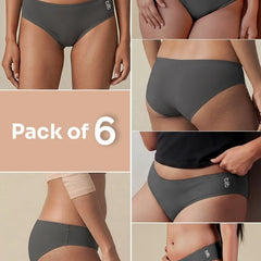 6 Pack - Grey Low-waist Bamboo Absorbent Underwear