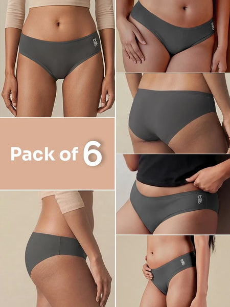 6 Pack - Grey Low-waist Bamboo Absorbent Underwear