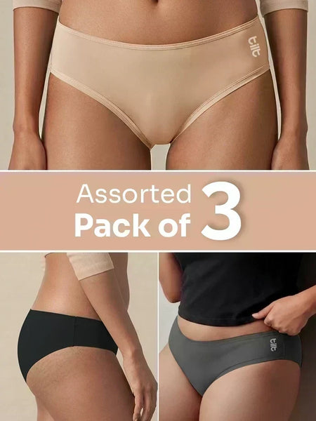 Assorted 3 Pack - Low-waist Bamboo Absorbent Underwear