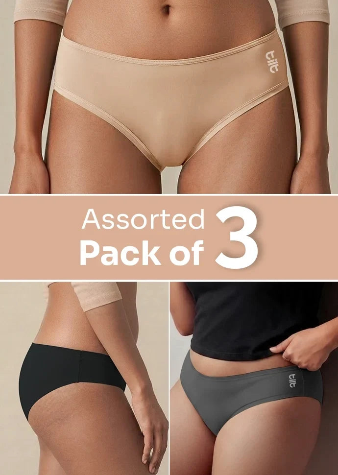 Assorted 3 Pack - Low-waist Bamboo Absorbent Underwear