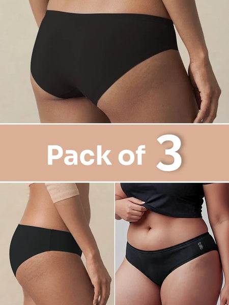 3 Pack - Black Low-waist Bamboo Absorbent Underwear