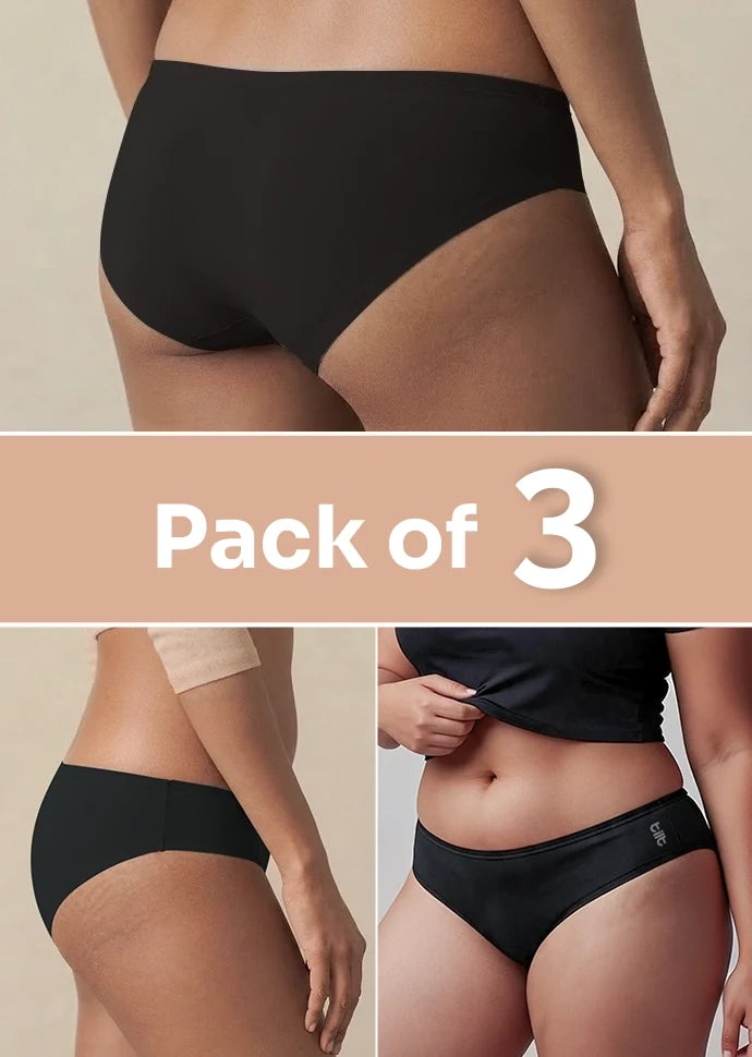 3 Pack - Black Low-waist Bamboo Absorbent Underwear